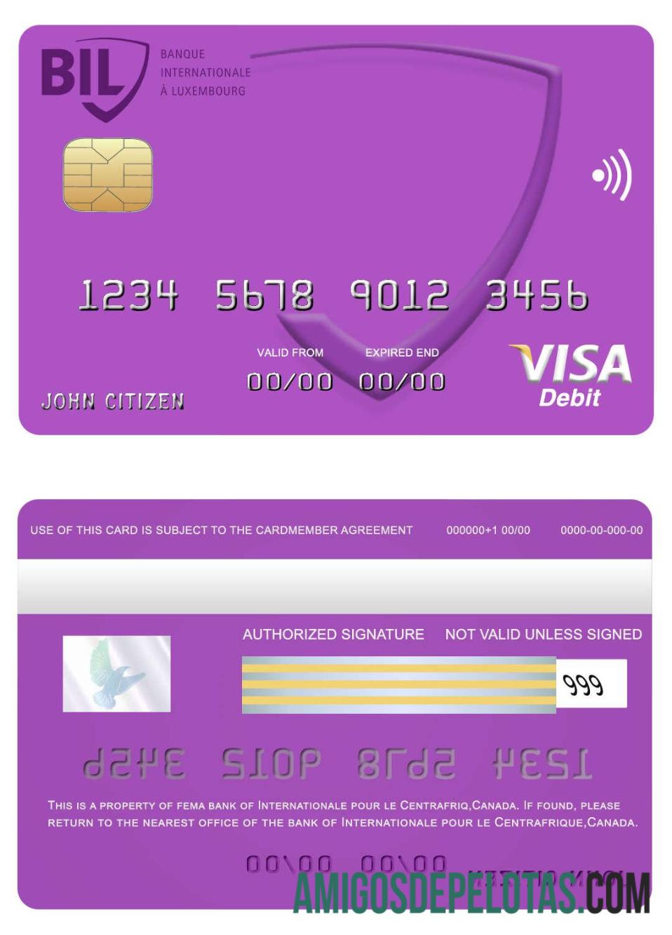 Cartão Visa do Banco Internacional do Canadá para República Centro-Africana baixar para verificação